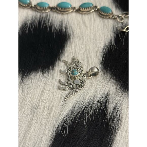 Native American Sterling Silver Turquoise Spiny Armadillo Picto Story Pendant - Picture 6 of 8